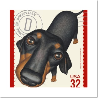 Cute Funny Doxie Dachshund Dog Postage Stamp Design Posters and Art